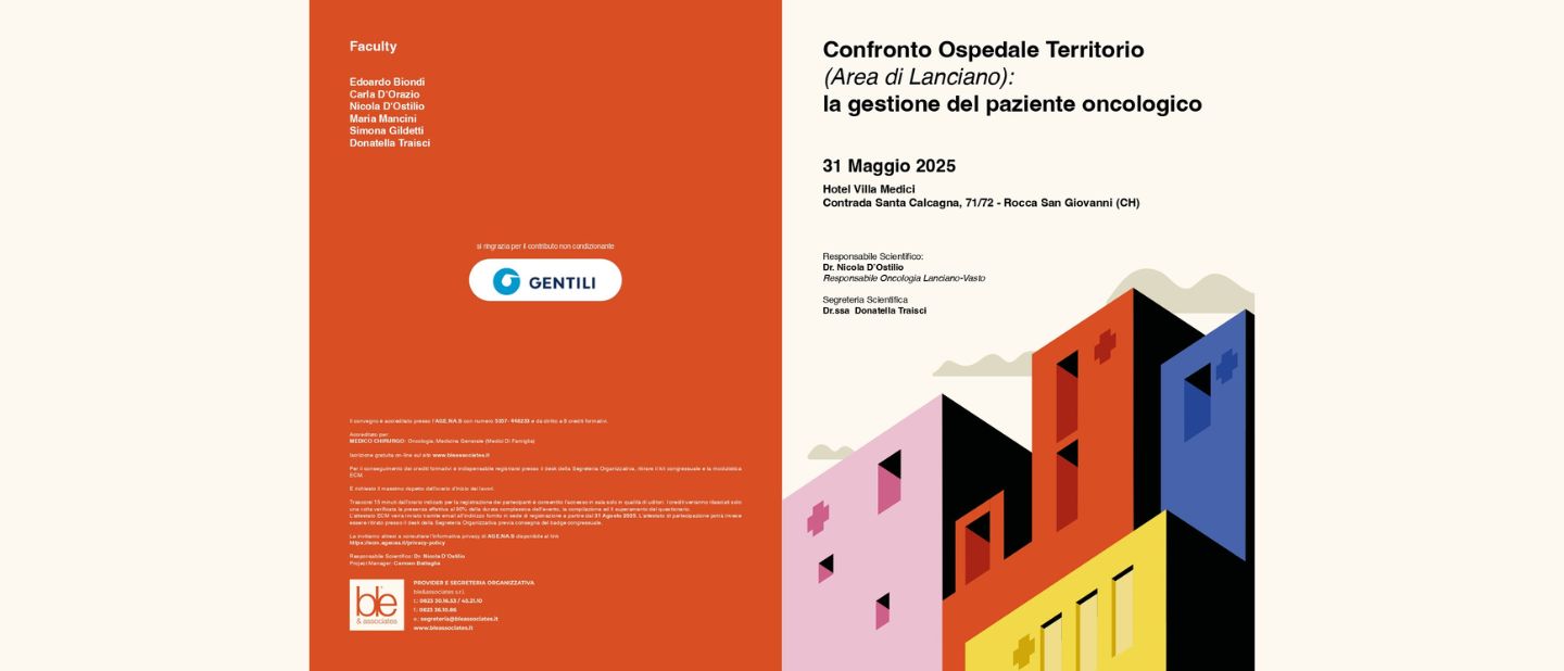 Convegno “confronto ospedale-territorio (area di Lanciano): la gestione del paziente oncologico”, 31 maggio 2025 – Hotel Villa Medici (Rocca San Giovanni)