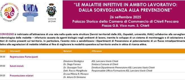 Salute e sicurezza sul lavoro: a Chieti un convegno per creare una rete di sorveglianza sulle malattie infettive