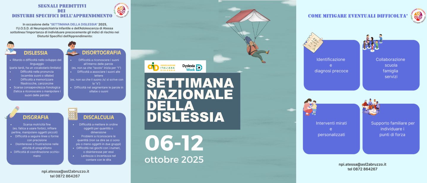 Disturbi dell’apprendimento, l’importanza di riconoscerli subito: l’impegno della Asl Lanciano Vasto Chieti per la Settimana della dislessia