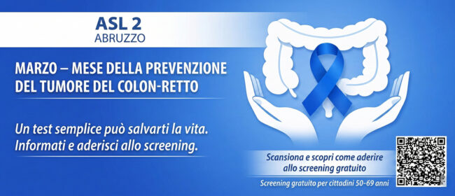 Marzo, mese della prevenzione del tumore del colon-retto: la Asl Lanciano Vasto Chieti invita allo screening gratuito