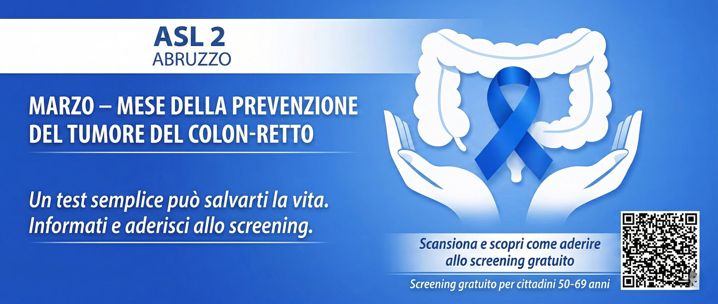 Marzo, mese della prevenzione del tumore del colon-retto: la Asl Lanciano Vasto Chieti invita allo screening gratuito