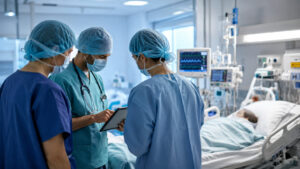 anestesia team medico in consulto in icu