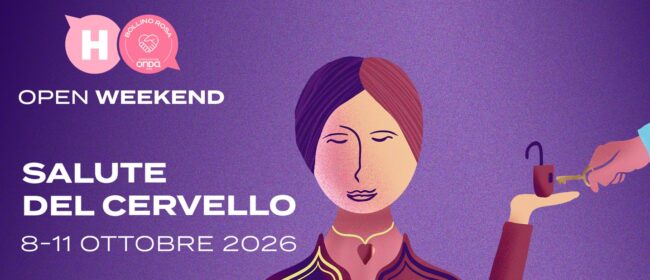(H) Open Weekend salute del cervello, 8-11 ottobre 2026: illustrazione di Fondazione Onda con un volto di donna e una mano che apre un lucchetto con una chiave