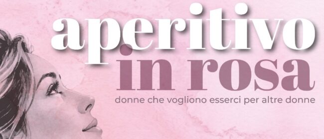 Dettaglio panoramico della locandina con un volto femminile disegnato e la scritta «aperitivo in rosa»